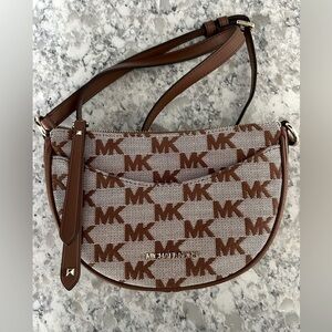 Michael Kors Dover Small Half Moon Signature Leather/Canvas Crossbody